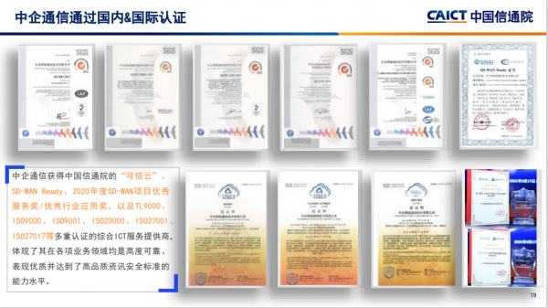 中企通信通过国内&国际认证